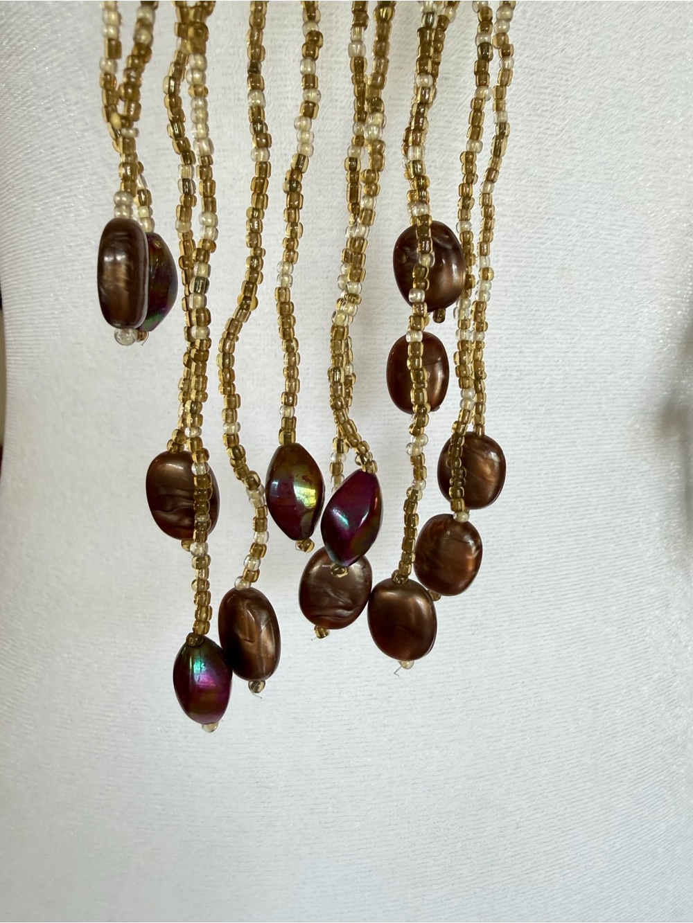 Y2K Thin Seed Bead Scarf Necklace Boho Festival Bali Beads Multi Strand - Picture 6 of 7